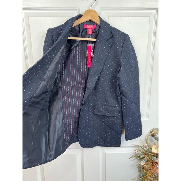 Catherine Malandrino Blue Boyfriend Blazer Sz MP Navy Stitching 3/4 Sleeve - Picture 4 of 8